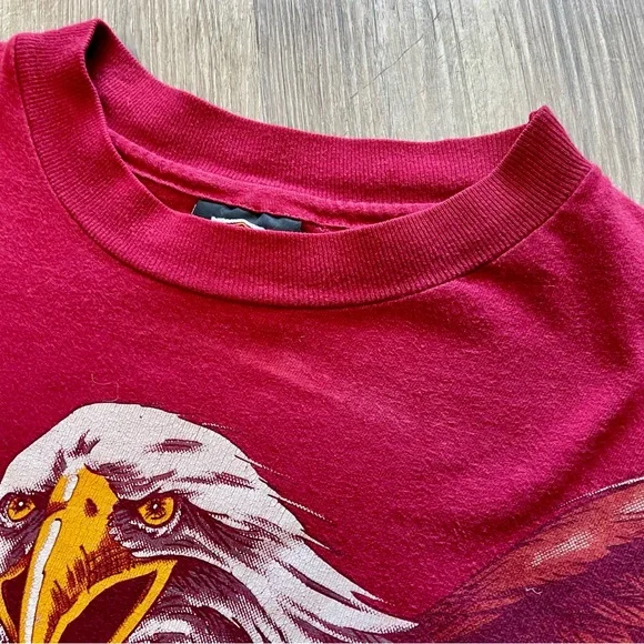Vintage Harley Davidson Graphic T-Shirt 1993 Eagle All Over Print Maroon Large